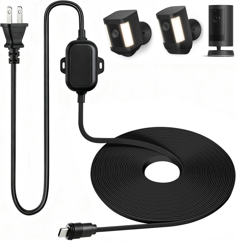 ALERTCAM Weatherproof Power Cord for Spotlight Cam Plus/Pro (Battery), 25ft USB-C Outdoor Charging Cable for Continuous Camera Power Supply, Black - Image 1